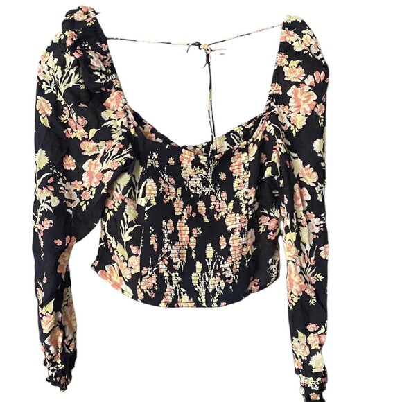 FREE PEOPLE Hilary Dark Floral Printed Square Neckline Top Size M - Picture 4 of 7